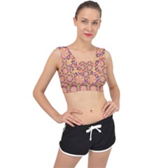 Pattern Decoration Abstract Flower V-back Sports Bra