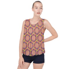 Pattern Decoration Abstract Flower Bubble Hem Chiffon Tank Top