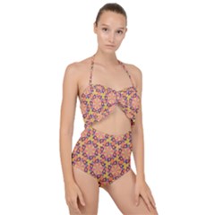 Pattern Decoration Abstract Flower Scallop Top Cut Out Swimsuit by Pakrebo