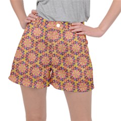 Pattern Decoration Abstract Flower Stretch Ripstop Shorts