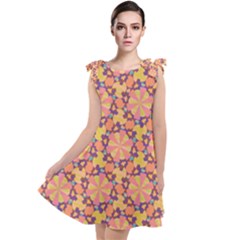 Pattern Decoration Abstract Flower Tie Up Tunic Dress