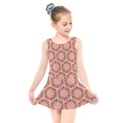 Pattern Decoration Abstract Flower Kids  Skater Dress Swimsuit