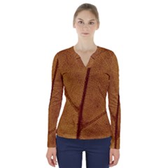 Leaf Fall Foliage Nature Orange V-neck Long Sleeve Top by Pakrebo