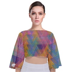 Triangle Pattern Mosaic Shape Tie Back Butterfly Sleeve Chiffon Top