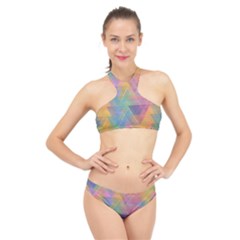 Triangle Pattern Mosaic Shape High Neck Bikini Set