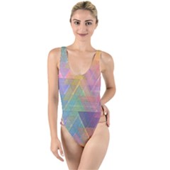 Triangle Pattern Mosaic Shape High Leg Strappy Swimsuit