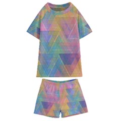 Triangle Pattern Mosaic Shape Kids  Swim Tee And Shorts Set