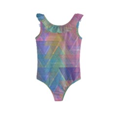 Triangle Pattern Mosaic Shape Kids  Frill Swimsuit