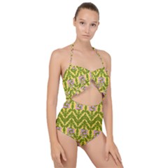 Texture Heather Nature Scallop Top Cut Out Swimsuit