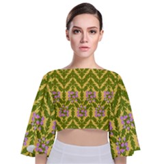 Texture Heather Nature Tie Back Butterfly Sleeve Chiffon Top