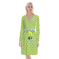 Texture Green Plant Leaves Arches Long Sleeve Velvet Front Wrap Dress by Pakrebo