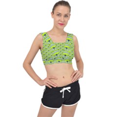 Texture Green Plant Leaves Arches V-back Sports Bra by Pakrebo