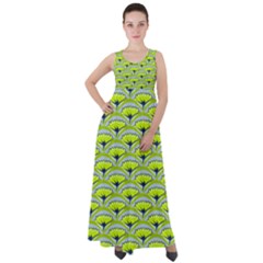 Texture Green Plant Leaves Arches Empire Waist Velour Maxi Dress