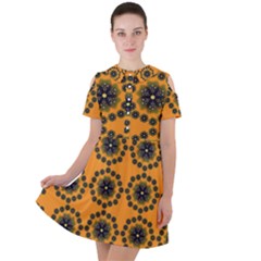 Desktop Abstract Template Flower Short Sleeve Shoulder Cut Out Dress 