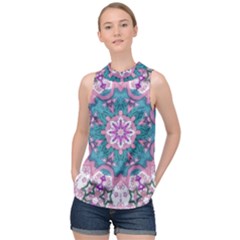 Mandala Pattern Abstract High Neck Satin Top