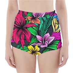 Hibiscus Flower Plant Tropical High-waisted Bikini Bottoms by Pakrebo