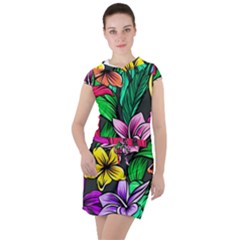 Hibiscus Flower Plant Tropical Drawstring Hooded Dress