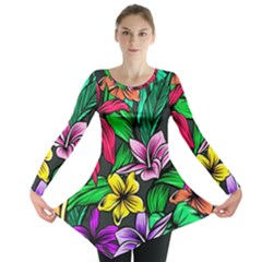 Hibiscus Flower Plant Tropical Long Sleeve Tunic  by Pakrebo