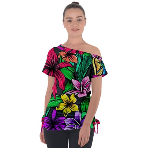 Hibiscus Flower Plant Tropical Tie-up Tee by Pakrebo