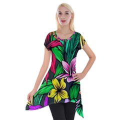 Hibiscus Flower Plant Tropical Short Sleeve Side Drop Tunic by Pakrebo