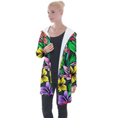 Hibiscus Flower Plant Tropical Longline Hooded Cardigan