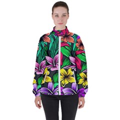 Hibiscus Flower Plant Tropical High Neck Windbreaker (women) by Pakrebo