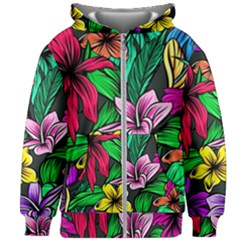 Hibiscus Flower Plant Tropical Kids  Zipper Hoodie Without Drawstring by Pakrebo