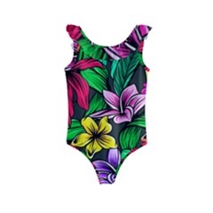 Hibiscus Flower Plant Tropical Kids  Frill Swimsuit by Pakrebo