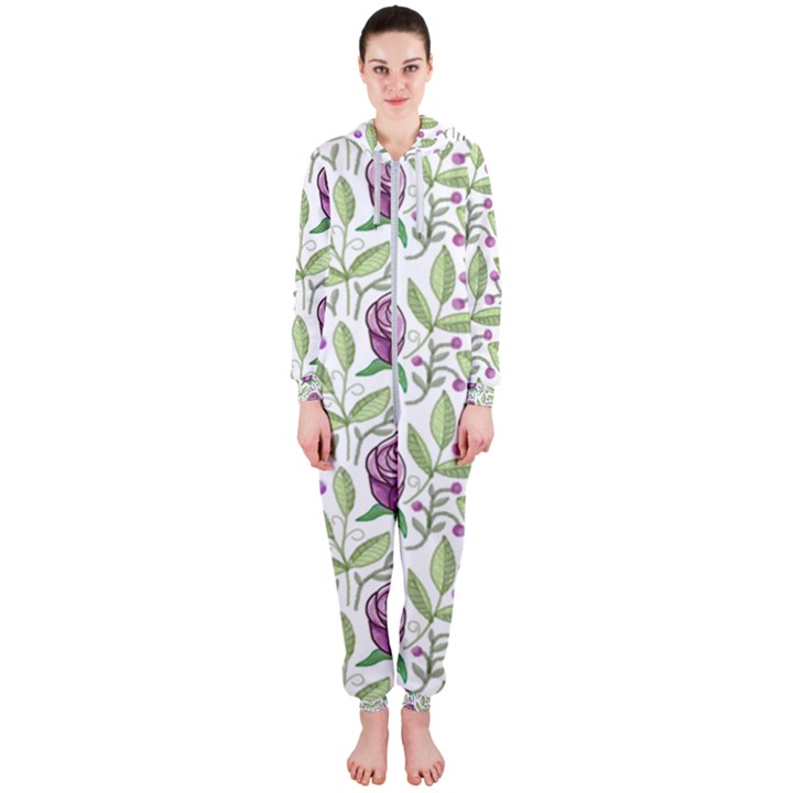 Default Texture Background Floral Hooded Jumpsuit (Ladies) 