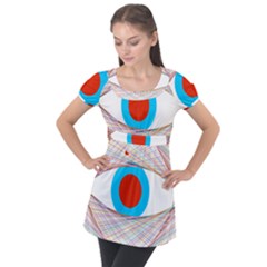 Line Art Geometric Design Line Puff Sleeve Tunic Top