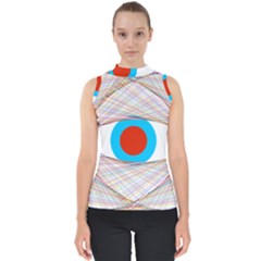 Line Art Geometric Design Line Mock Neck Shell Top by Pakrebo