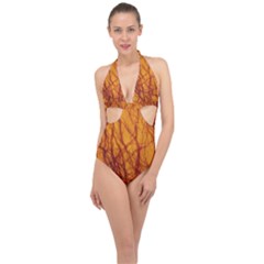 Lightning Internal Blood Vessel Halter Front Plunge Swimsuit by Pakrebo