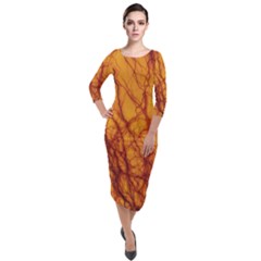 Lightning Internal Blood Vessel Quarter Sleeve Midi Velour Bodycon Dress