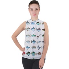 Ml 6-6 Fish Mock Neck Chiffon Sleeveless Top