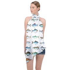 Ml 6-6 Fish Halter Asymmetric Satin Top