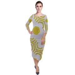 Abstract Background Hexagons Quarter Sleeve Midi Velour Bodycon Dress