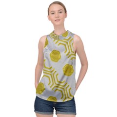 Abstract Background Hexagons High Neck Satin Top