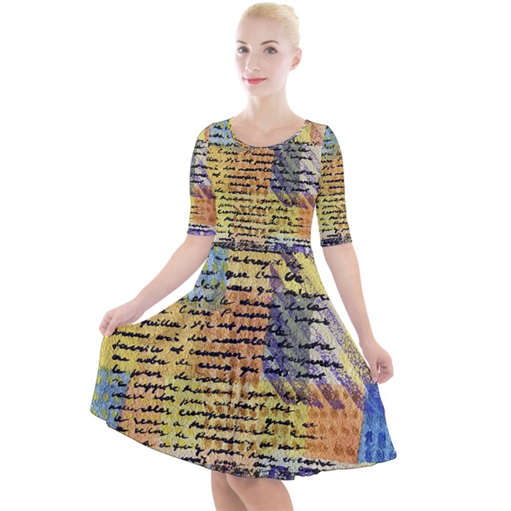 Old Paper Vintage Quarter Sleeve A-Line Dress