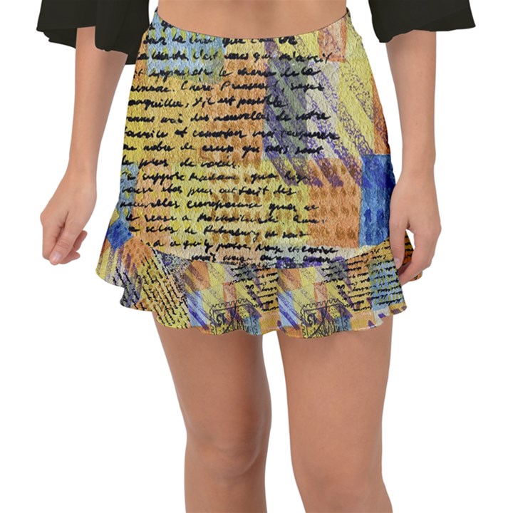 Old Paper Vintage Fishtail Mini Chiffon Skirt