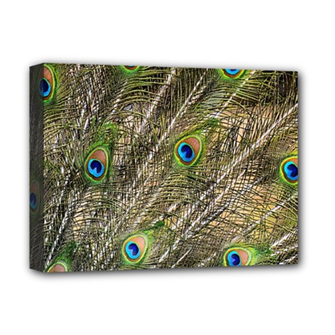 Green Peacock Feathers Color Plumage Deluxe Canvas 16  X 12  (stretched)  by Pakrebo