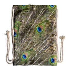 Green Peacock Feathers Color Plumage Drawstring Bag (large) by Pakrebo