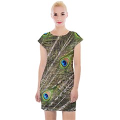 Green Peacock Feathers Color Plumage Cap Sleeve Bodycon Dress