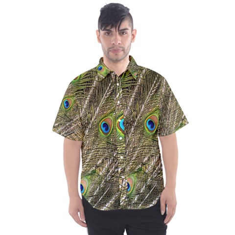 Green Peacock Feathers Color Plumage Men s Short Sleeve Shirt by Pakrebo