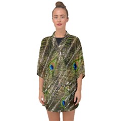 Green Peacock Feathers Color Plumage Half Sleeve Chiffon Kimono by Pakrebo