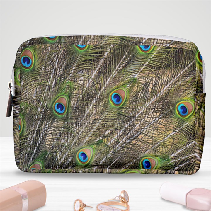 Green Peacock Feathers Color Plumage Make Up Pouch (Medium)