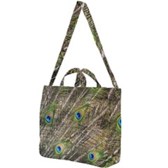 Green Peacock Feathers Color Plumage Square Shoulder Tote Bag