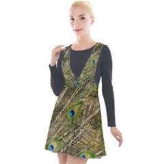 Green Peacock Feathers Color Plumage Plunge Pinafore Velour Dress