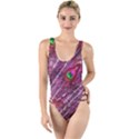 Red Peacock Feathers Color Plumage High Leg Strappy Swimsuit View1