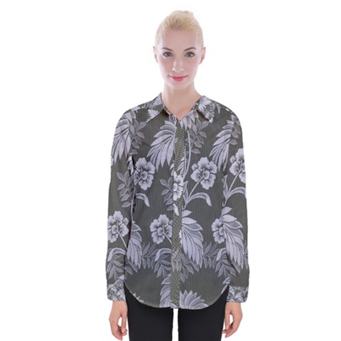 Curtain Ornament Flowers Leaf Womens Long Sleeve Shirt by Pakrebo