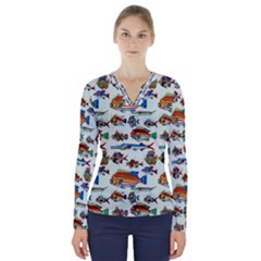 Ml 6-7 Fish V-neck Long Sleeve Top by ArtworkByPatrick